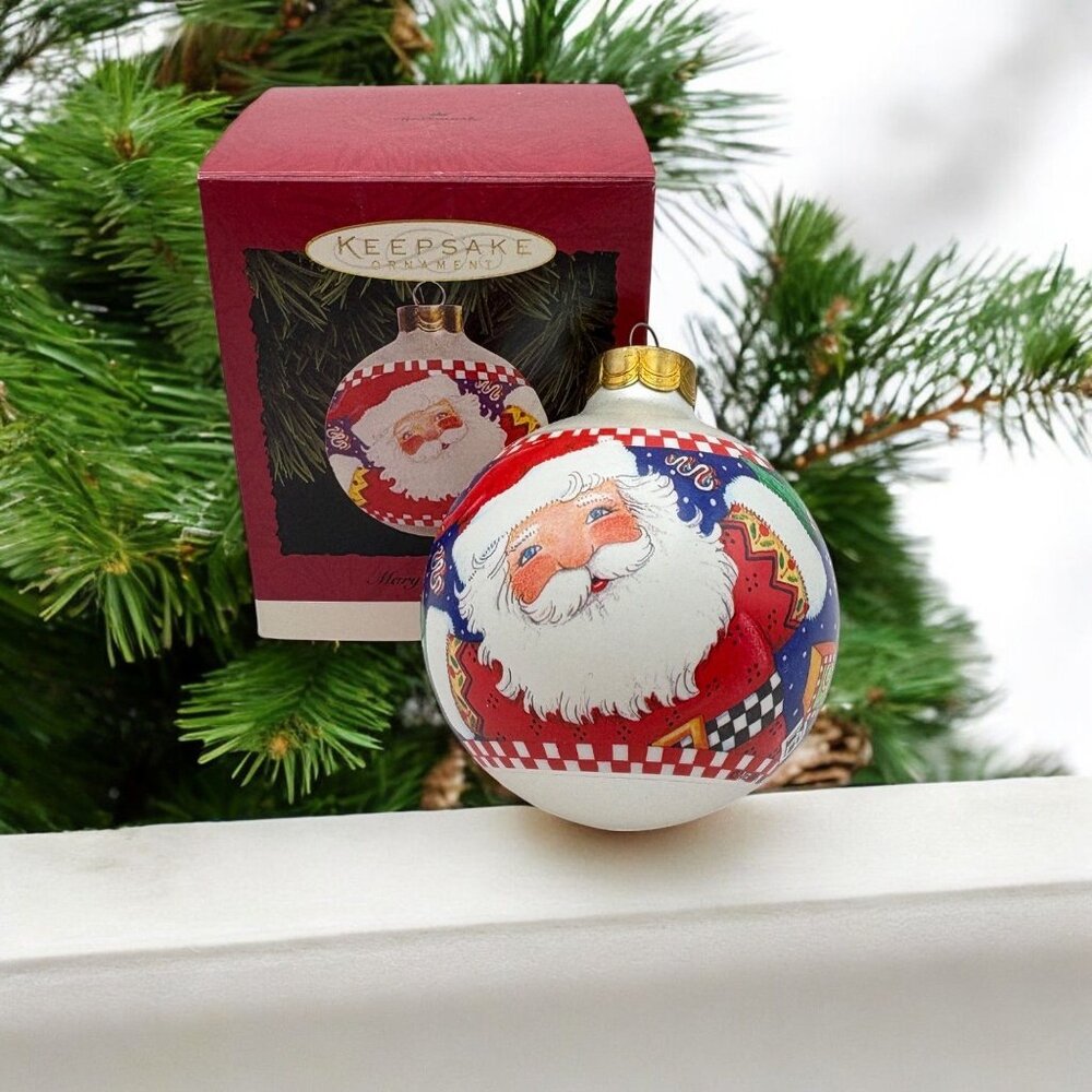 Mary Engelbreit Hallmark Keepsake Happy Santa Christmas Ornament Ball 1995